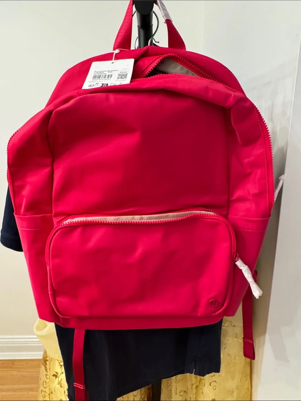 lululemon bright  pink backpack with logo patch everywhere backpack